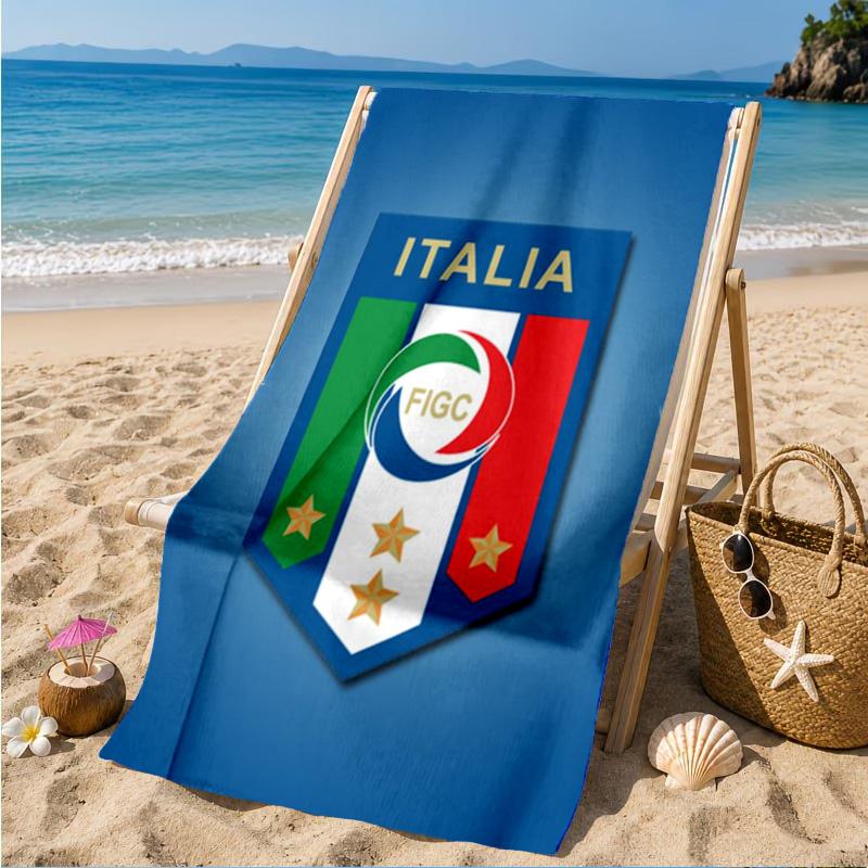 Asciugamano da Spiaggia in Microfibra Stampato con Stemmi del Calcio Italiano, Morbido e Assorbente, Asciugatura Rapida, Ideale per Viaggi Estivi, Essenziale per la Spiaggia, Piscina