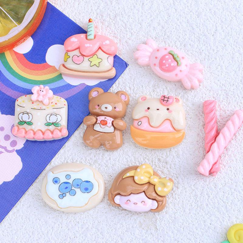10 Stück Neue Niedliche Cartoon Geburtstagsparty Tier Kuchen Serie Harz Scrapbook DIY Schmuck Haarnadel Zubehör Dekorieren Basteln A86