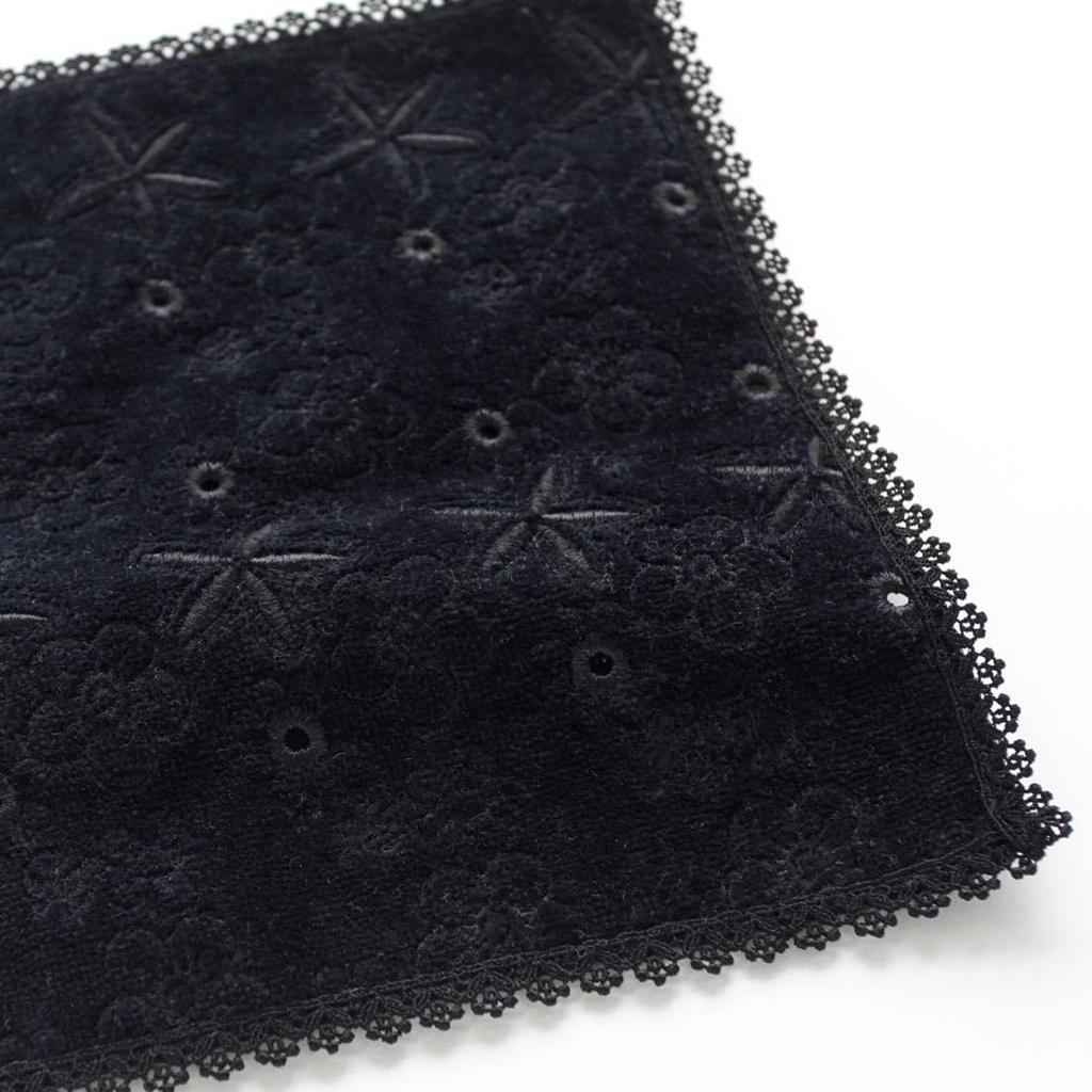Lace Towel Floral [PAUL&JOE ACCESSOIRES] Handkerchief, Pattern, Women's, Approx. 25cm, 107112-0003 (Black)