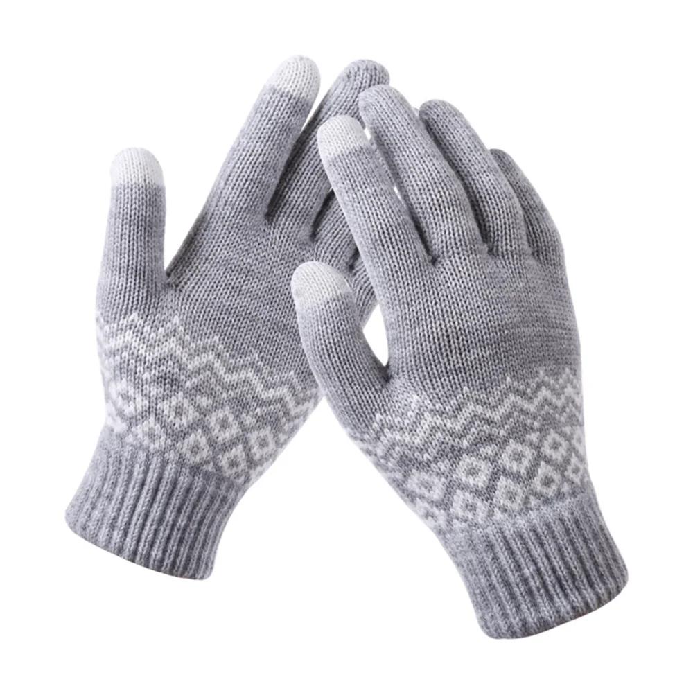 Winter Touch Screen Gloves Women Men Warm Stretch Knit Mittens Imitation Wool Full Finger Guantes Female Crochet Thicken