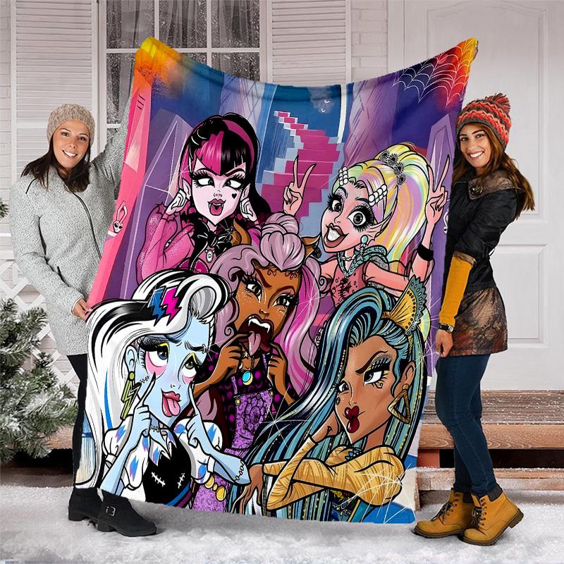 1pc Monster High (4) Theme Blanket - Digital Print, Polyester, Cozy for All Seasons, Perfect for Outdoor, Camping, and Travel