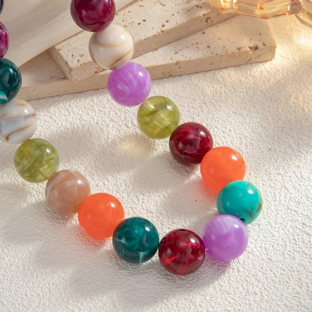 Salircon Y2K Bohemian Colorful Resin Beaded Choker Necklace Women 18K Gold Plated Stainless Steel Chain on the Neck Jewelry