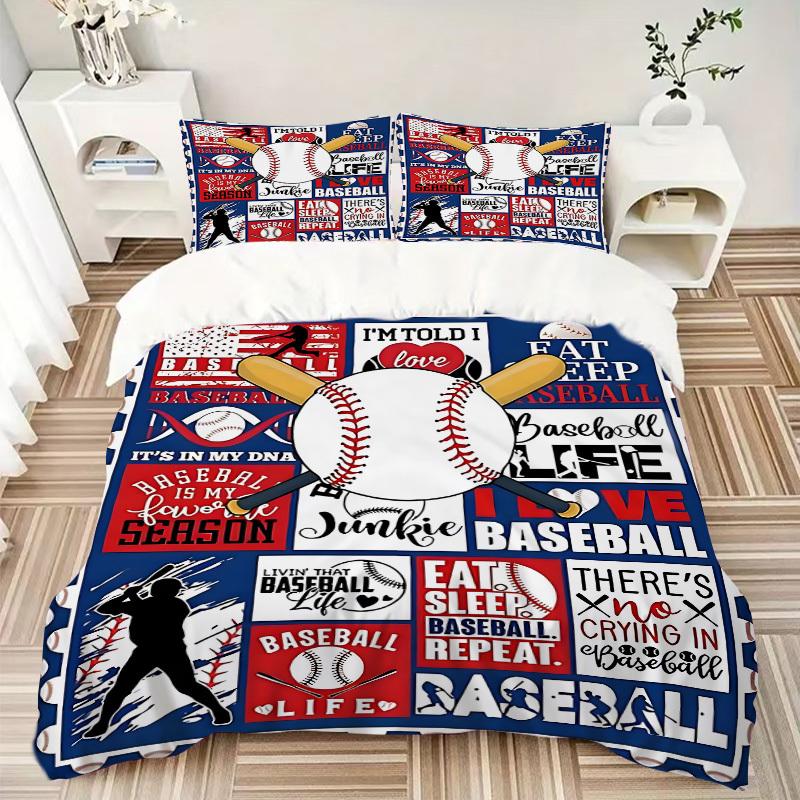 3-teiliges Baseball, Sport Bettwäsche-Set - Maschinenwaschbar, Enthält 1 Bettbezug und 2 Kissenbezüge, Ohne Füllung yy251013092