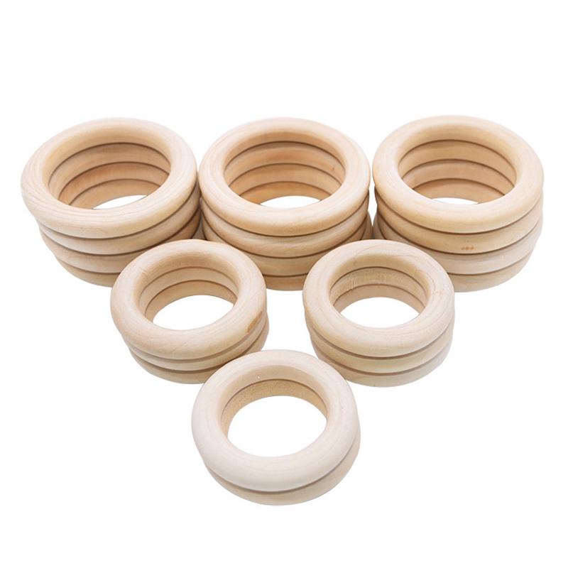 50Pcs Wooden Beads Pendant Connectors Circles Rings Beads Natural Wood Ornament
