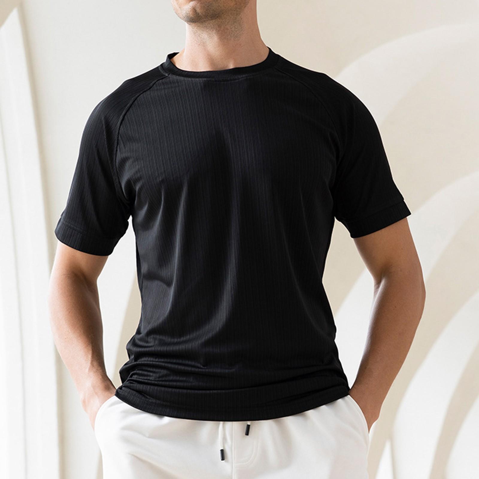 

Мужская летняя спортивная футболка с короткими рукавами из шелка Ice Silk, быстросохнущая, повседневная, для бега, фитнеса, дышащая, высокоэластичная футболка S чёрный