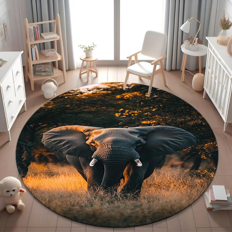 1Pc Elephant Circular Print Rug - home decoration Carpet For Living Room Bedroom Flooring Computer Chair Area Rug