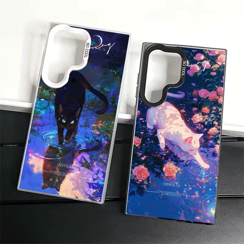 Night Moon Cat Dreamy Art Shockproof Phone Case for Samsung Galaxy S26 Edge S25 Ultra S24 FE S23 Plus S21 Cover Anti Fall Fundas