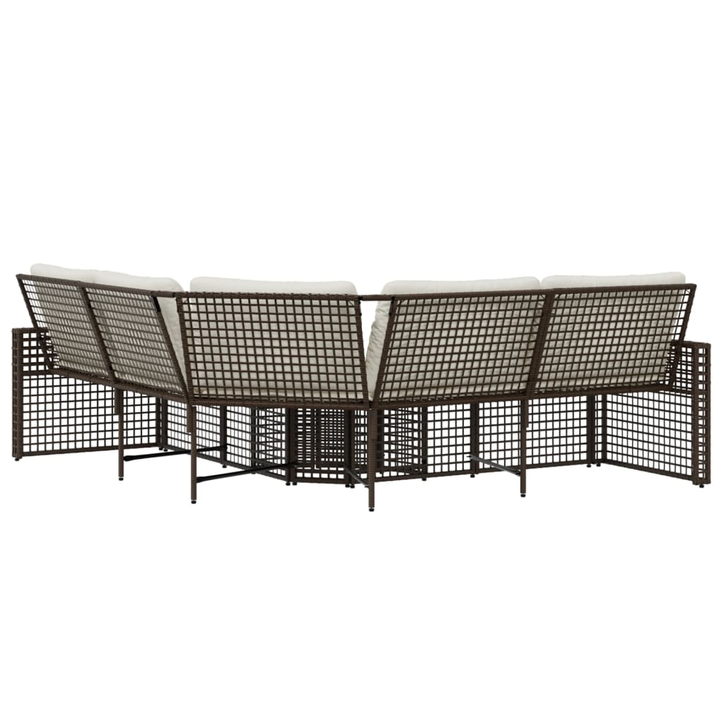 L shaped Garden Sofa with Cushions and Footstool Brown Poly Rattan