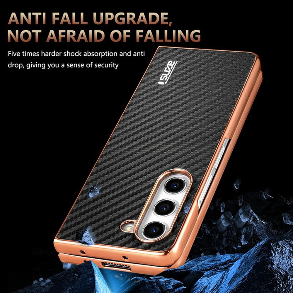AZNS For Samsung Galaxy Z Fold6 5G Case Electroplating Carbon Fiber Texture PU+TPU Phone Cover