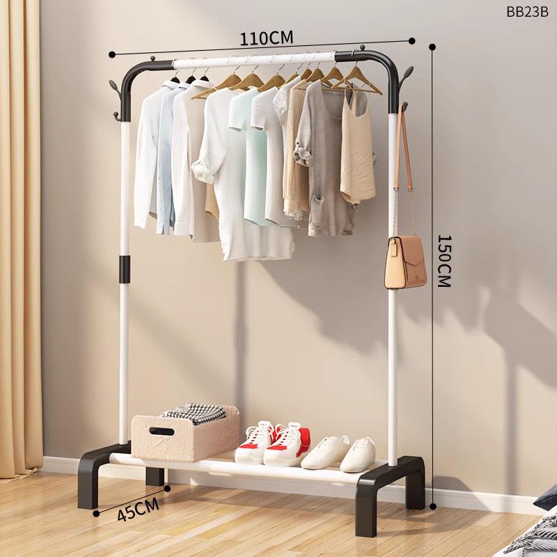 Minimalist Indoor Floor-Standing Coat Rack with Double Pole and Shelf for Bedroom or Balcony