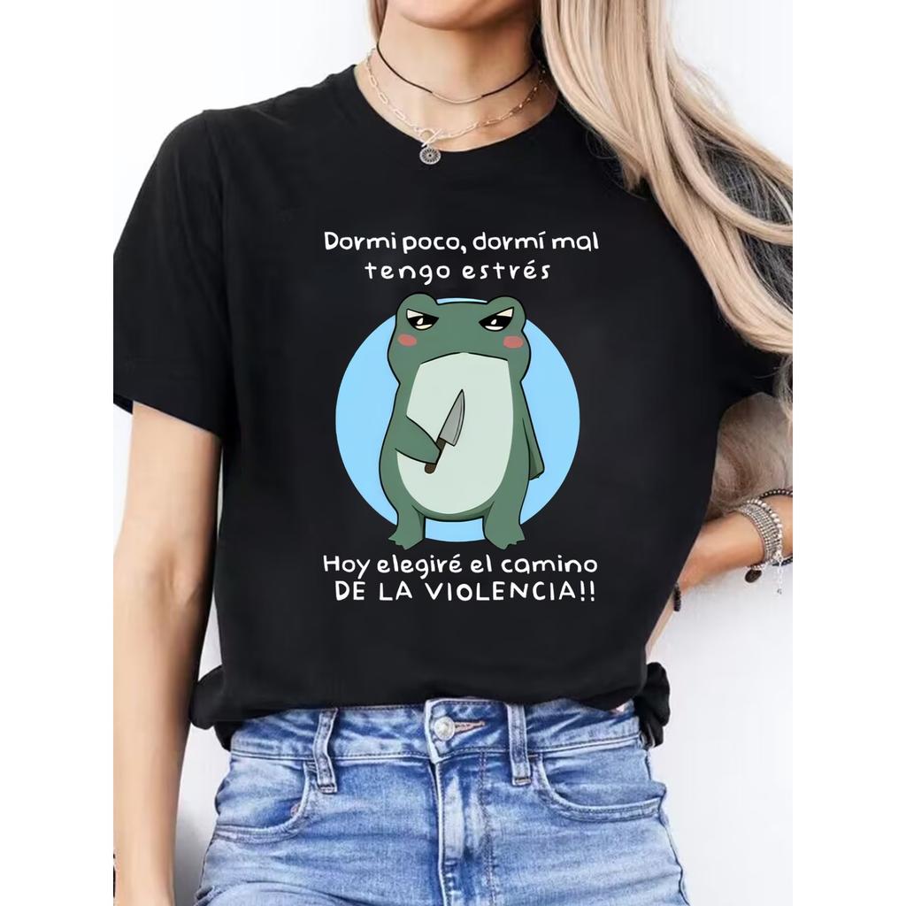 Women's Spanish Alphabet - Print T-Shirt - Spanish Language Learning, Casual Short Sleeve Round Neck Blouse