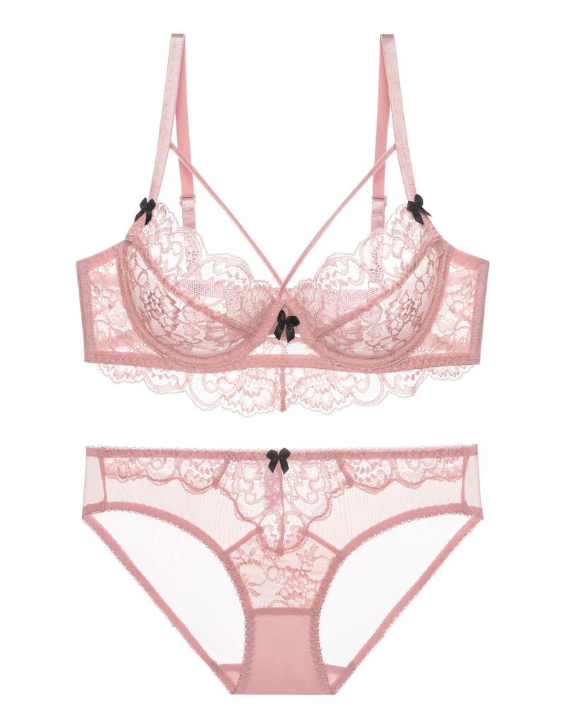 French Women's Sexy Bra Lace Bow Contrast Color Beautiful Breasts Big Breasts Small Thin Underwear Set