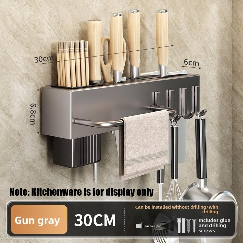 Xiaomi Multi-Functional Kitchen Wall-mounted Carbon Steel Knife Holder Chopstick Holder No-Drill Kitchenware Organizer Shelf