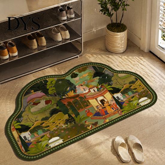 Light Luxury Home Decor Rug Retro Floral Bath Mat, Non-slip Super Absorbent Bathroom Rug, Diatomaceous Earth Quick-drying for Front Door Washable Sink