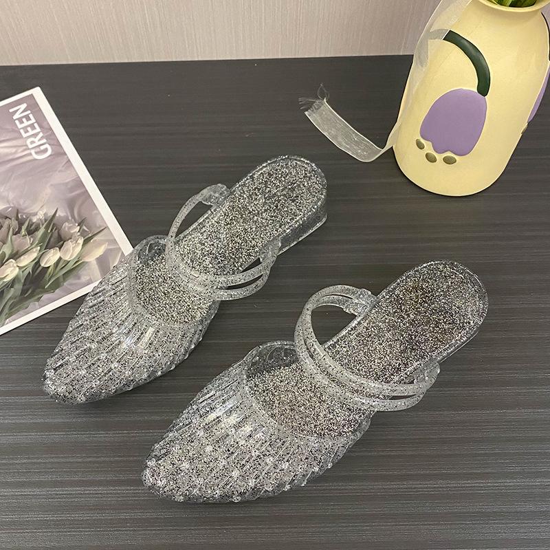 Damesommersandaler med plattform og tykk hæl, åpen tå, slip-on, komfortable, moteriktige, kjolesandaler for hverdagsbruk