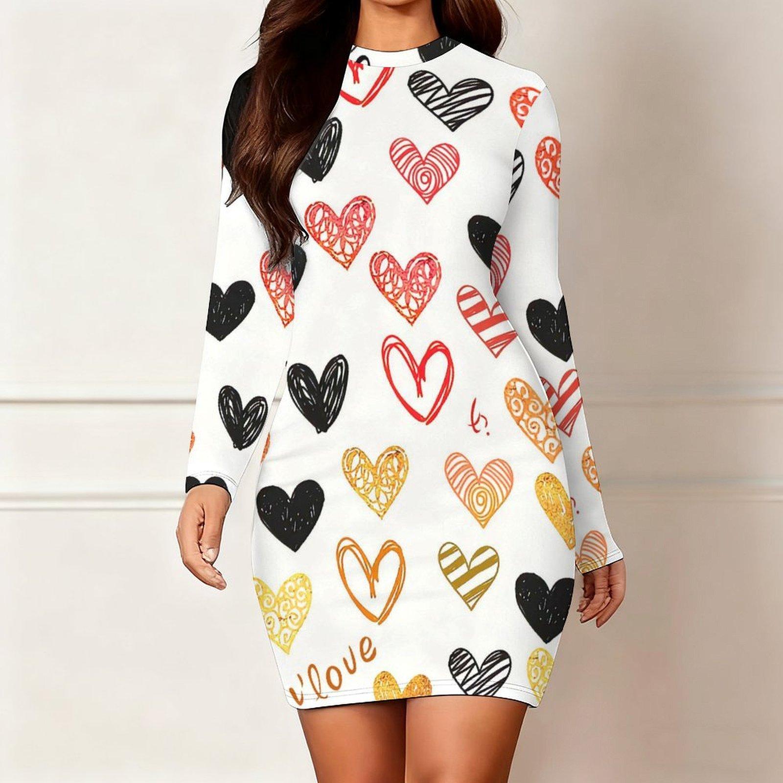 

2025 Autumn and Winter New 3D Love Pattern Print and Dyeing Women s Fashion Long-sleeved Round Neck Hip-wrapped Dress Valentine s Day Limited XXL помаранчевий