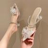 Spring and Summer Footwear Plus Size High-heeled Pointed Rhinestone Square Buckle with Thin-heeled Slippers Women's Shoes