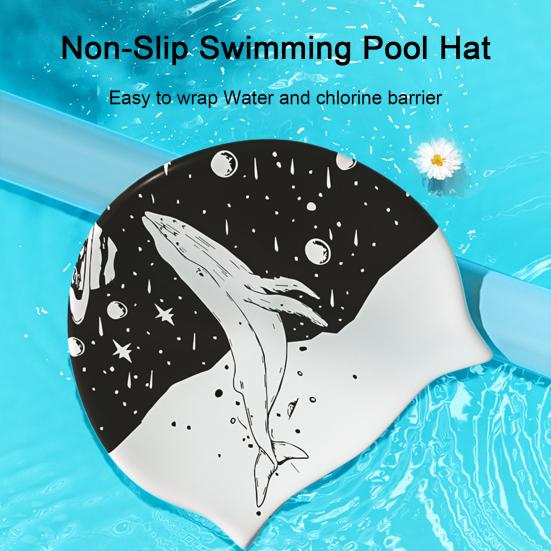 Swimming Hat High Elasticity No Constraint Comfortable to Wear Double-sided Print Waterproof Silicone Swim Pool Hat Curly Short
