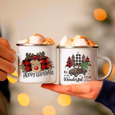 It's The Most Time Wonderful of Year Print Coffee Cup Christmas Party Drinks Hot Cocoa Mug Kids Chocolate Enamel Mugs Xmas Gifts