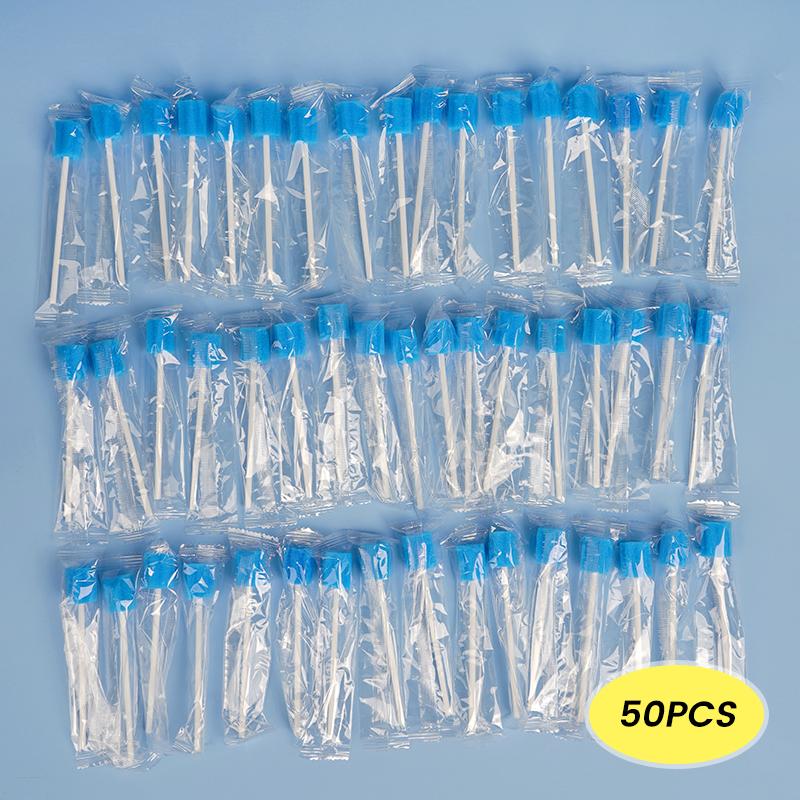 50Pcs Disposable Oral Care Sponge Head with Stick Micro Swabs Mouth Tooth Cleaning Toothbrush Dentistry Material