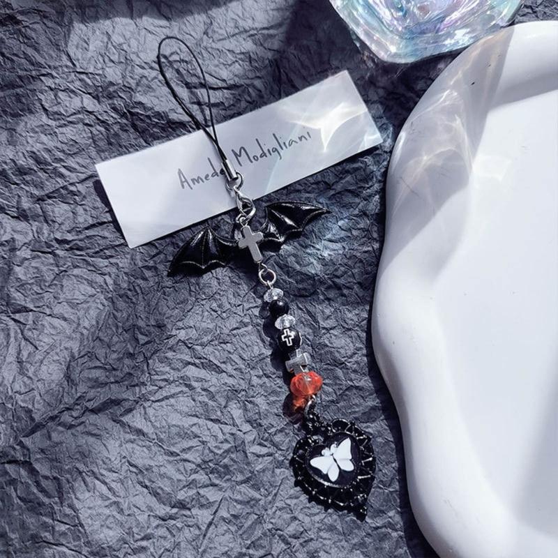 DIY Handmade Cute Phone Charm Y2K Women Halloween Spiders Pendant Bowknot Strap Lanyard Crossed Bead Cartoon Accessories