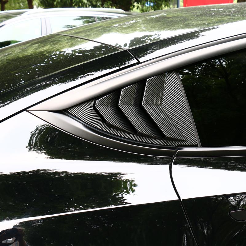 ABS Rear Car Window Shutter Cover for Tesla Model 3/Y 2017-2025 Carbon Fiber Stickers Triangle Decoration Modified Accessories