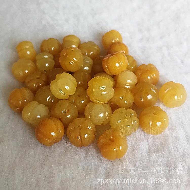 Yellow Dragon Jade Pumpkin Beads - DIY Jewelry Accessories for Bracelets & Necklaces.
