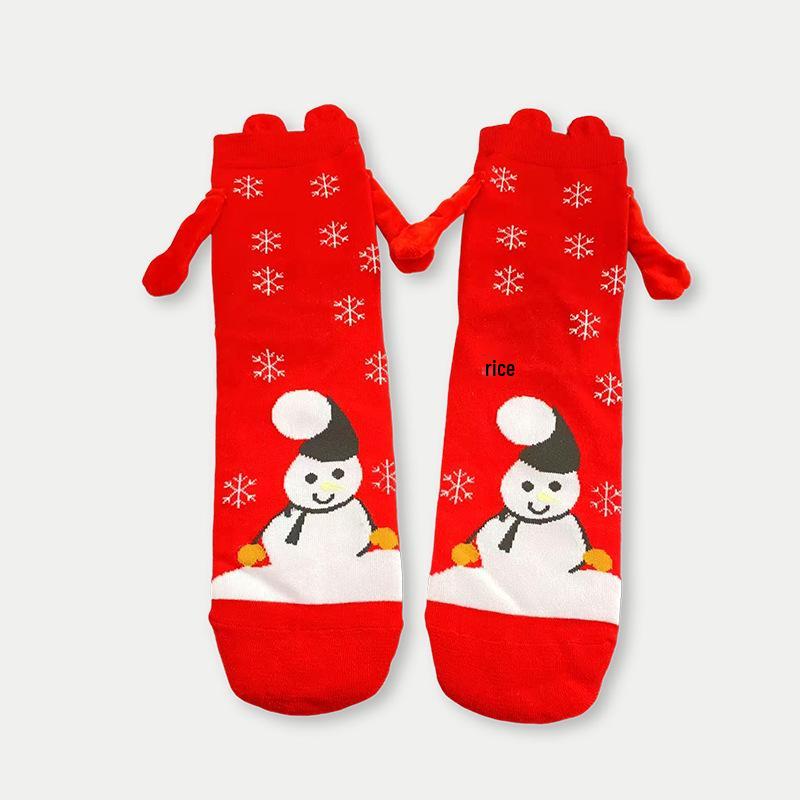 Trendy Cartoon Christmas Mid-Tube Magnetic Grip Socks for Autumn and Winter