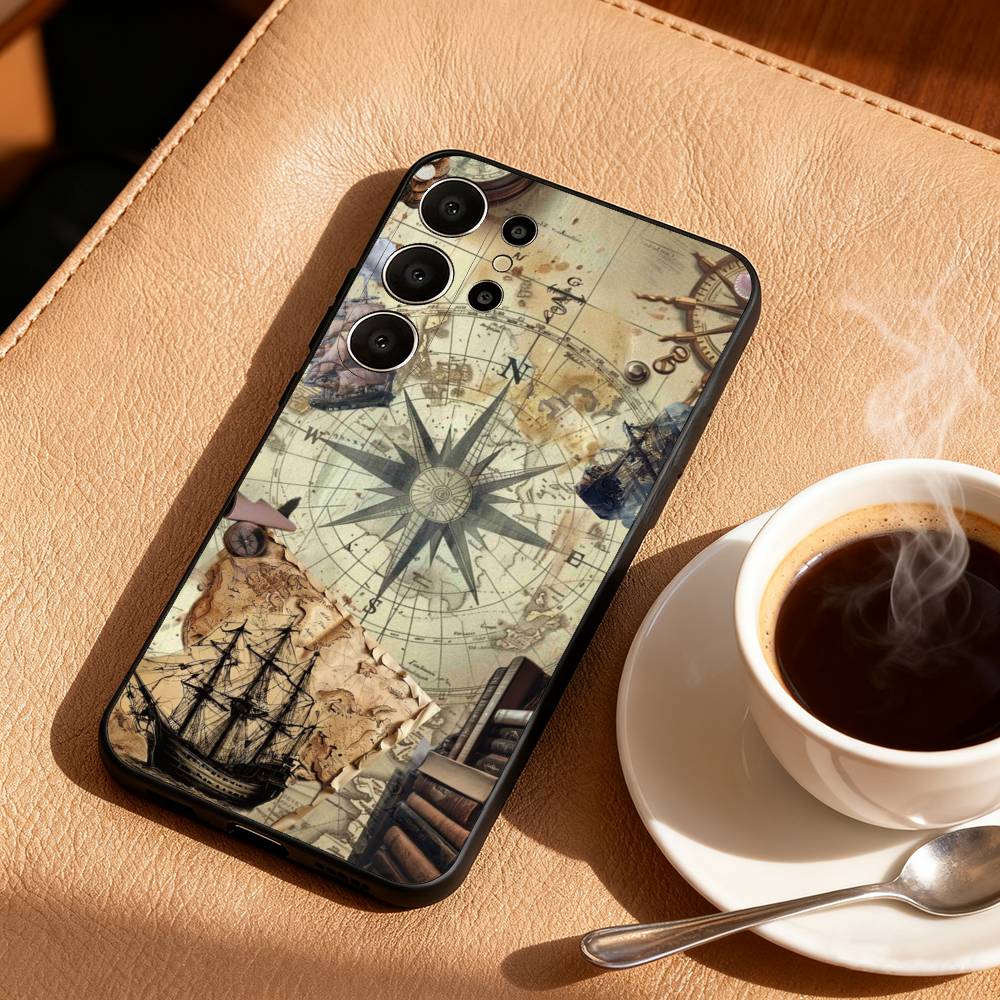 C-Compass S-Sailor Phone Case For Samsung S26,S25,24,23,22,30,21,10,9,Ultra,Plus,Lite,Black Soft Case