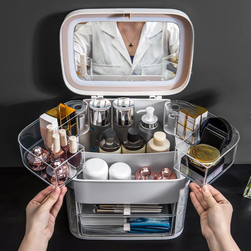 Cutie de depozitare pentru produse cosmetice de dimensiuni mari cu oglindă Masă de toaletă de uz casnic pentru îngrijirea pielii Rafturi pentru bijuterii