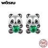 WOSTU 925 Sterling Silver Lovely Panda Earrings With Green Heart Crystal Pink Bear Stud Party Earring Girl Birthday Jewelry Gift