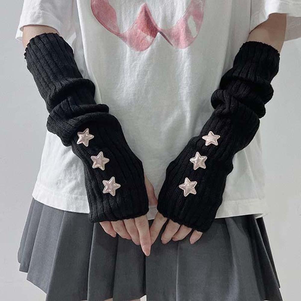 Lange Stulpen Schützende Elastische Gestrickte Fingerlose Ärmel Lange Gothic Y2K Stern Armstulpen Cool Atmungsaktiv Wärmer Lange Stulpen Mädchen
