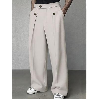 Spring Autumn Fashion Men Casual Suit Pants High Waist Loose Trousers Spring Business Soild Pant