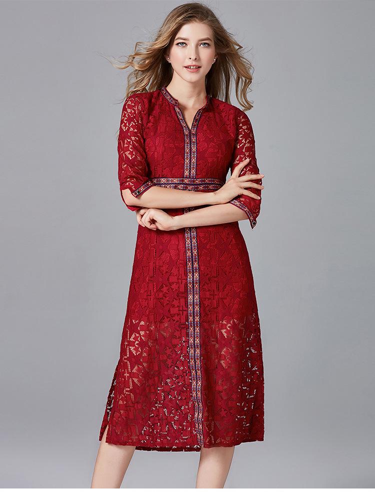 Vestido Cheongsam Étnico de Talla Grande con Cuello en V y Cintura Elástica - Estilo Retro Bohemio para Primavera y Otoño