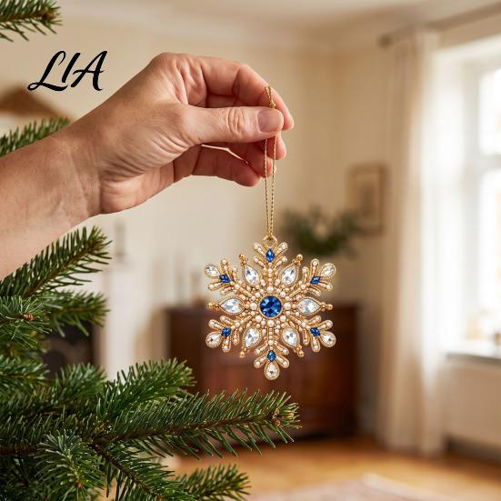 Elegant Holiday Party Supplies 6 Pcs Diamond Art Christmas Ornaments, 2D Flat Pearl Painting Timeless Seasonal Decorations Pattern Hanging Decoration