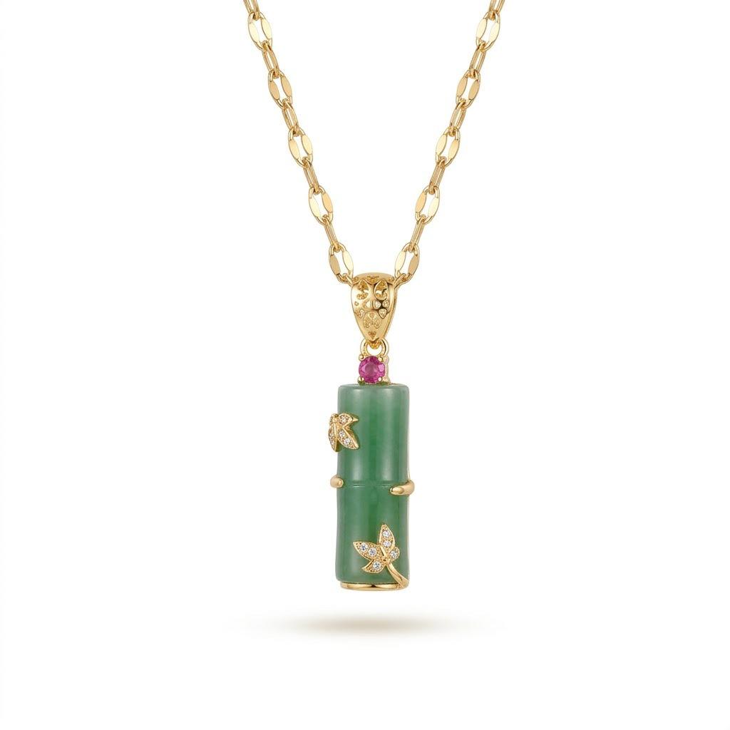 Emerald Japanese-Korean Retro Bamboo Titanium Steel Clavicle Necklace for Women
