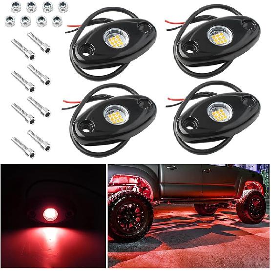 Rock Lights For Trucks, 4 Pods LED Rock Lights, IP67 Waterproof Neon Rock Lights Kits For Pickup ATV Off Road SUV, High Brightness Multifunction