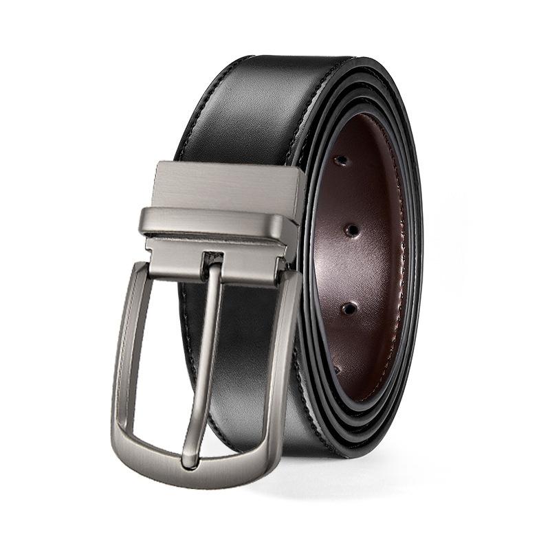 

Мужской ремень из чистой коровьей кожи, кожаный ремень с пряжкой из цинкового сплава, повседневный двусторонний ремень с пряжкой 120*3.3cm