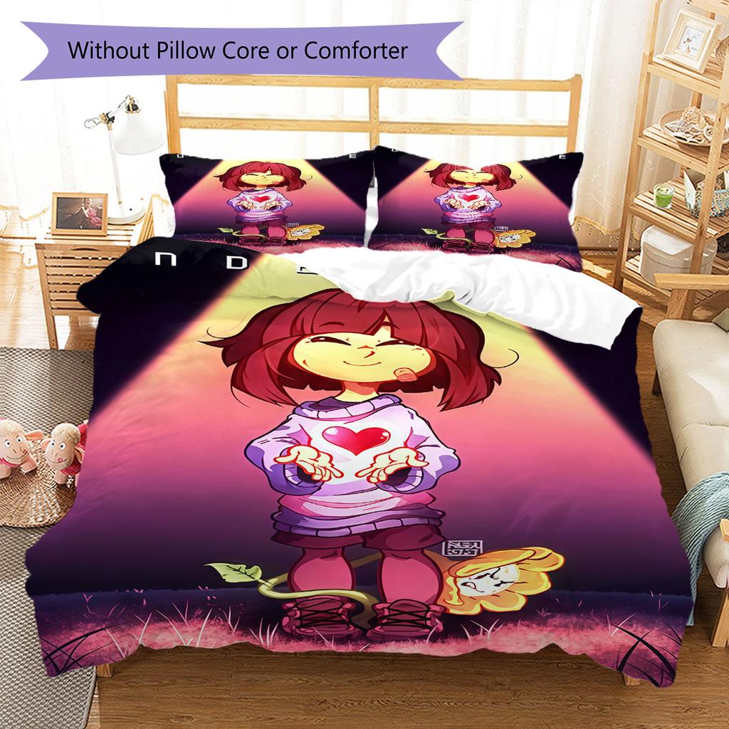 Deltarune Dark Tale Bedding Quilt Set Quilt Cover Pillowcase Home Decoration Birthday Gift (1 * Duvet Cover + 2 * Pillowcase, Without Core)