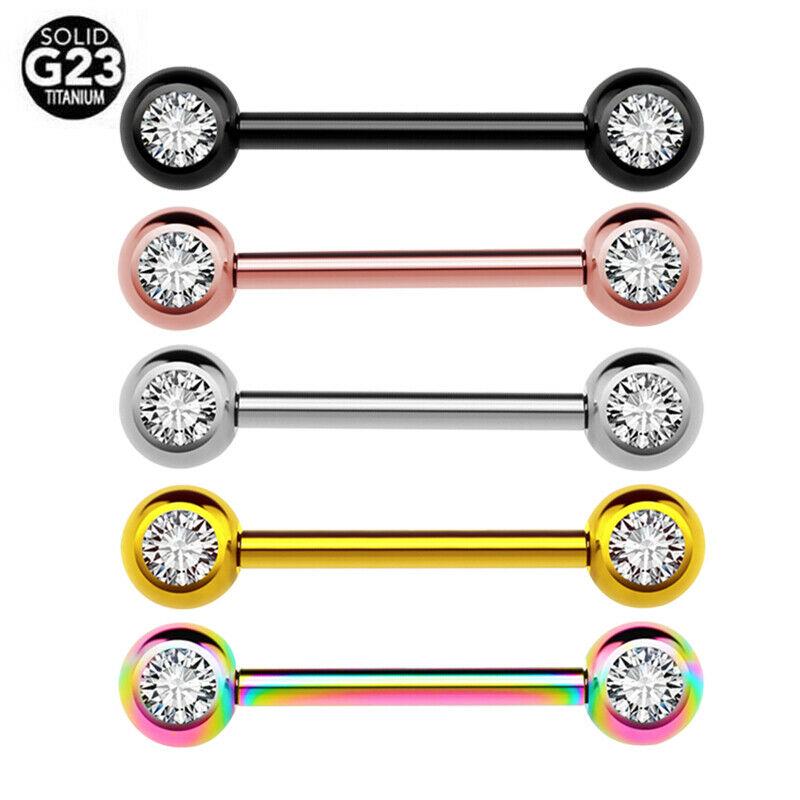 CUTE Nipple Bars | G23 Titanium Nipple Piercing Bar Gem Tongue Straight Rings 12-14mm Jewellery