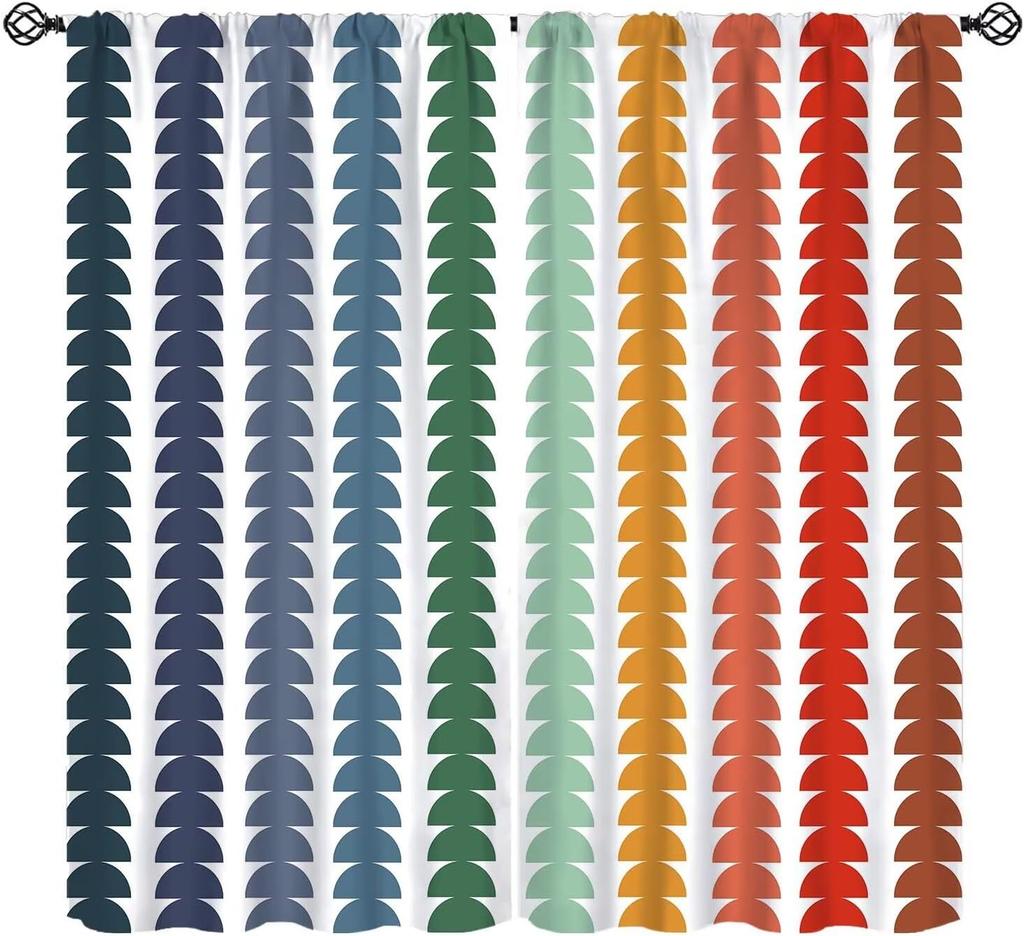 Mid-Century Vorhang, Gelb Vintage Abstrakt Boho Fensterdekoration Moderne Geometrische Kreise Kreisförmig Klassisch Retro 50er Jahre Bauernhaus