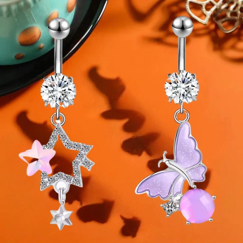 Fashion Exquisite Butterfly Heart Belly Button Ring For Women Girls Body Piercing Stainless Steel Navel Ring Beach Jewelry