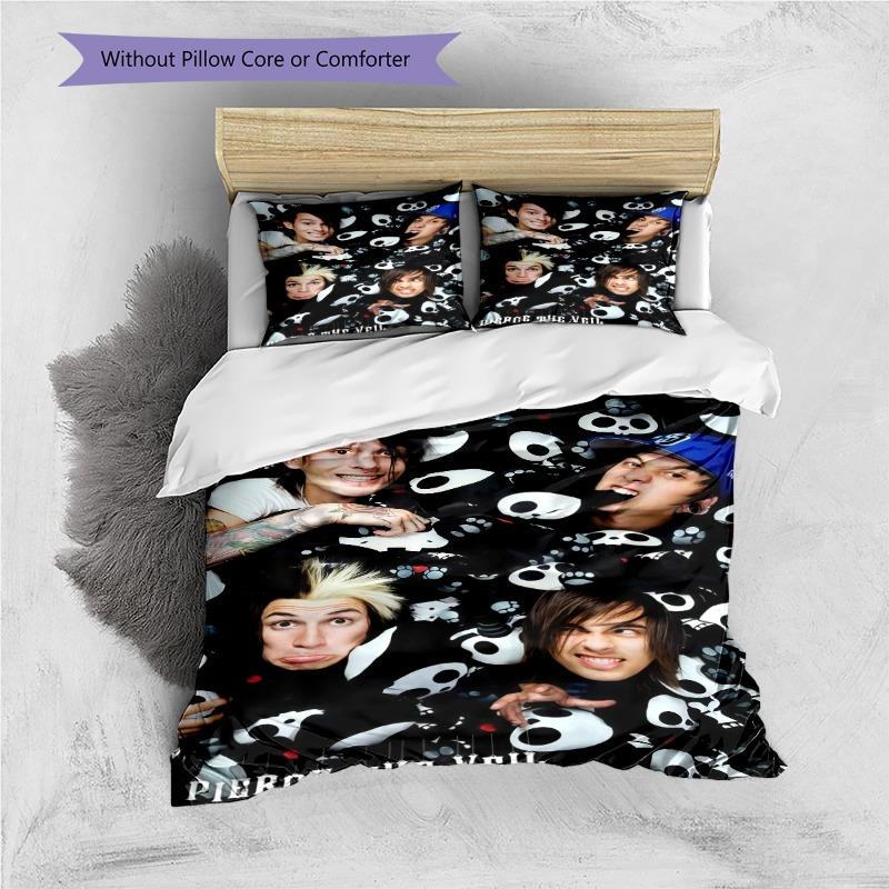 Pierce The Veil Rock Band Skull Print 3 Pieces Duvet Cover Set Music Fan Bedding Set Bedroom Home Decor Without Pillow Core Comforter