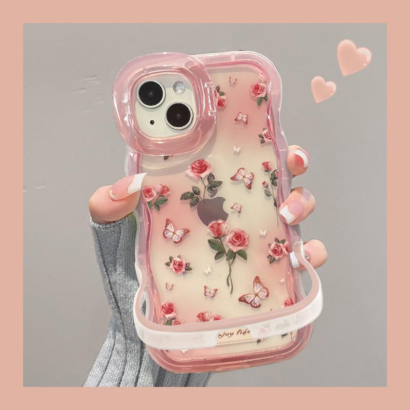 Butterfly Rose Suitable for Apple 16pro Transparent Mobile Phone Case 15 Invisible Double Bracket 14 Niche Anti-fall 13 Silicone X
