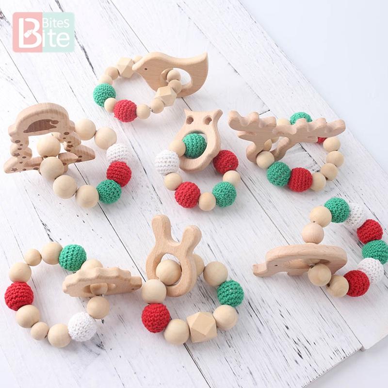 Bite Bites 1Pc Wooden Aniaml Cartoon Baby Bracelet Rattles Wood Teether Toys Bpa Free Wooden Blank Rodent Children'S Goods Toys
