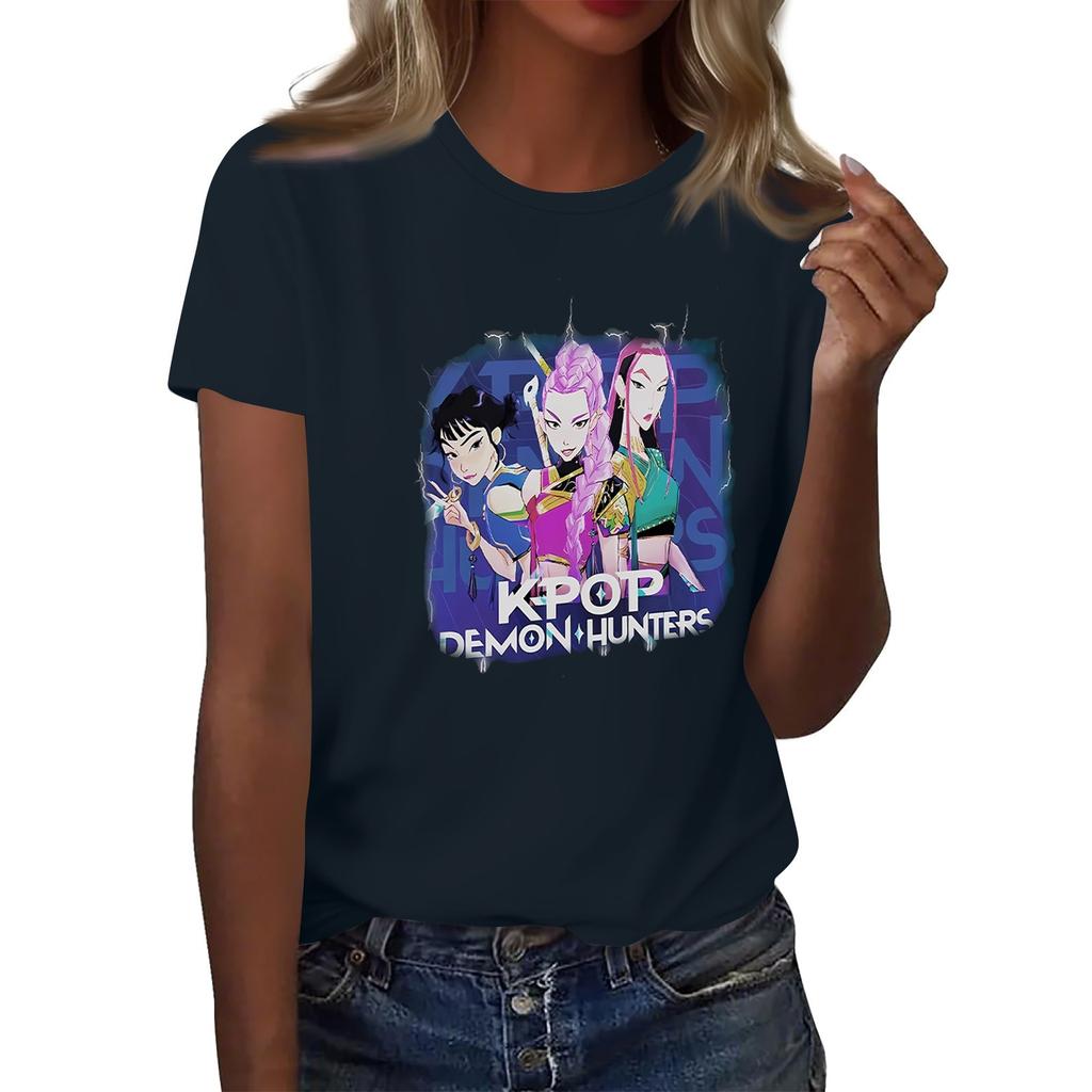 Women's  Group 2D Printed Round Neck Short Sleeve Top
