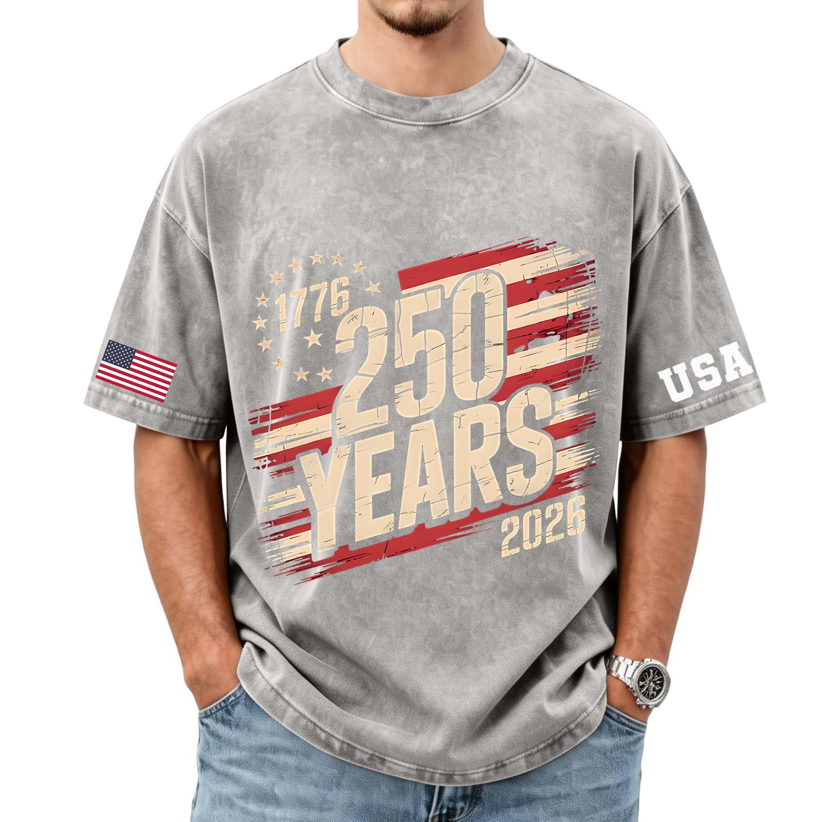 

Men s loose and casual flag letter print T-shirt - Men s trendy washed short-sleeved top L