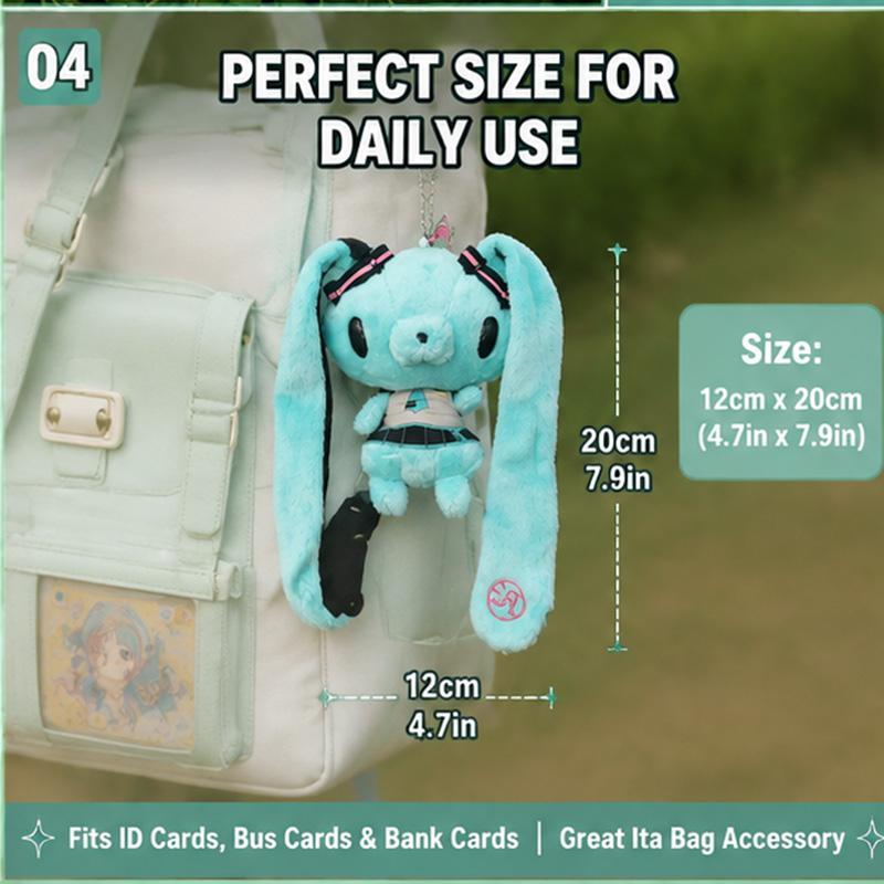 Gloomy Bear Hatsune Miku Collab Rabbit Plush Card Holder Kawaii Anime Bus Card Cover Fluffy Ear Bunny
