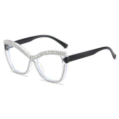 Convenient INS Rhinestone Glasses Fashion Luxury Large Frame Eyewear Handmade Elegant Women Spectacles Travel