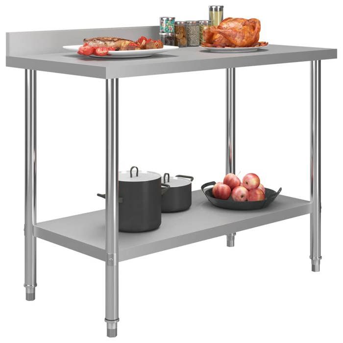 VidaXL Kitchen Work Table with Backsplash Restaurant Work Table Bar School Garage Commercial Spaces 51191